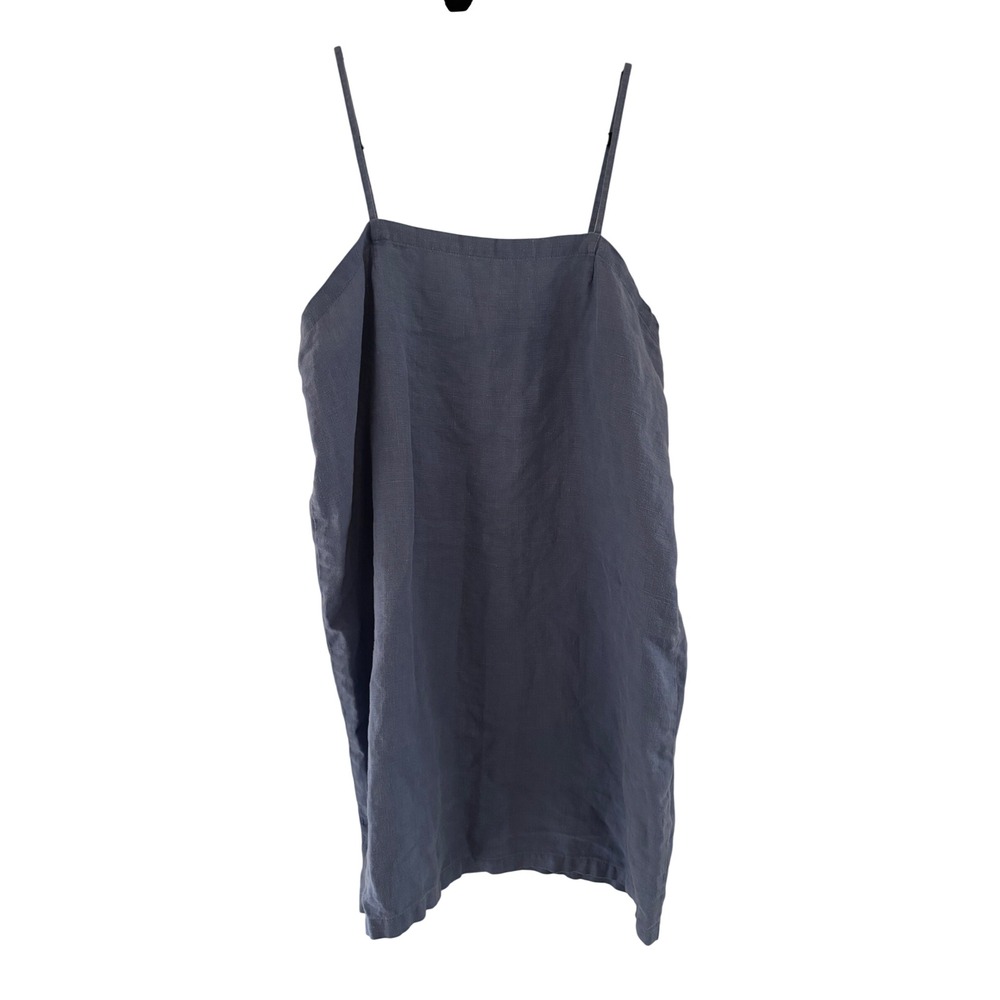 Love and Confuse 100% Linen Spaghetti Strap Slip Mini Dress Blue Gray L